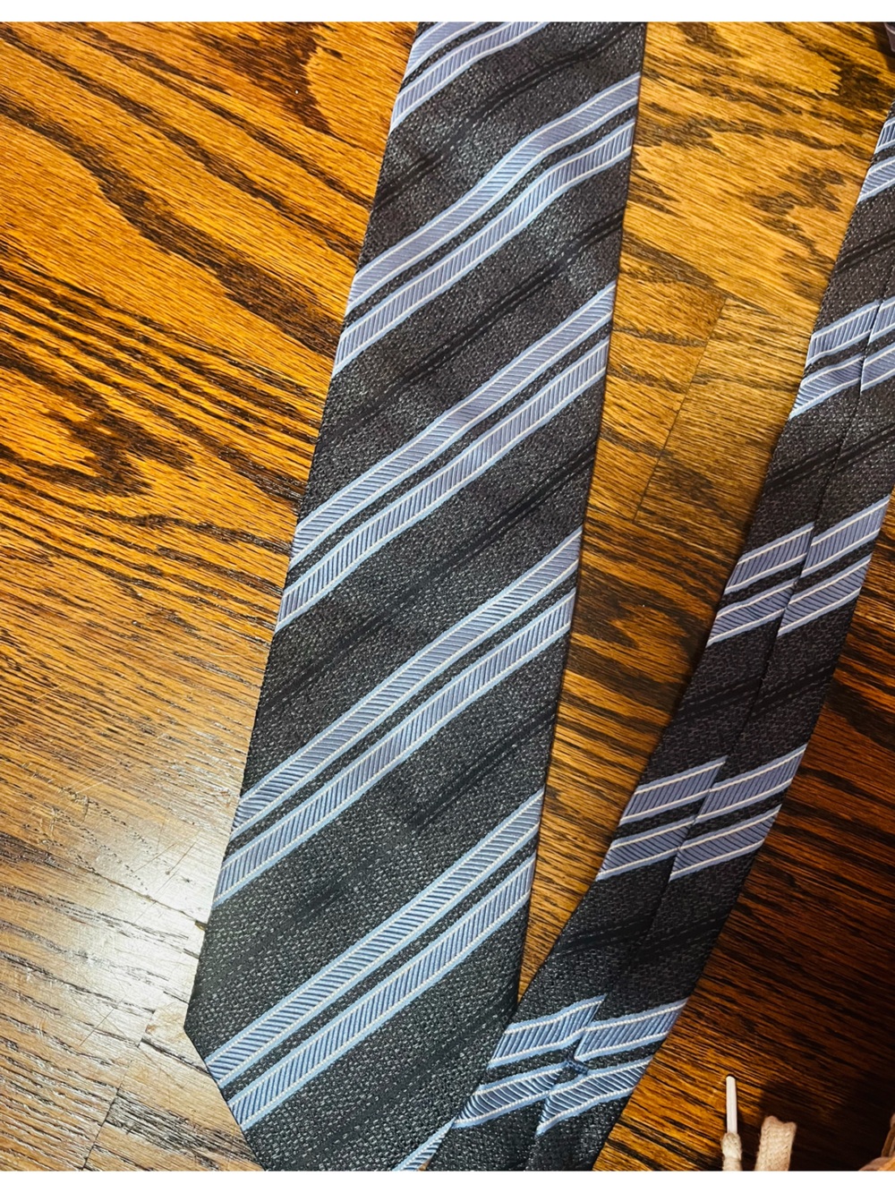 Men's Black Striped Tie with Light Blue Accents